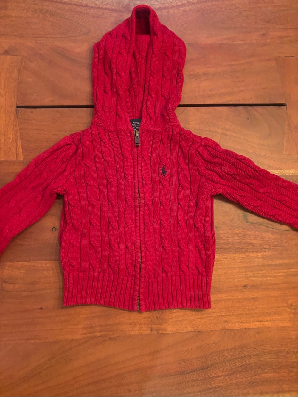 Polo by Ralph Lauren Kids Red Cable-Knit Hooded Zip Sweater size 3t